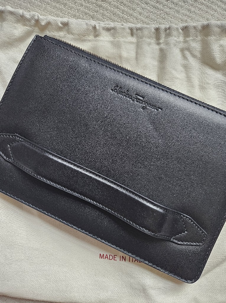 Salvatore Ferragamo Black Leather Clutch